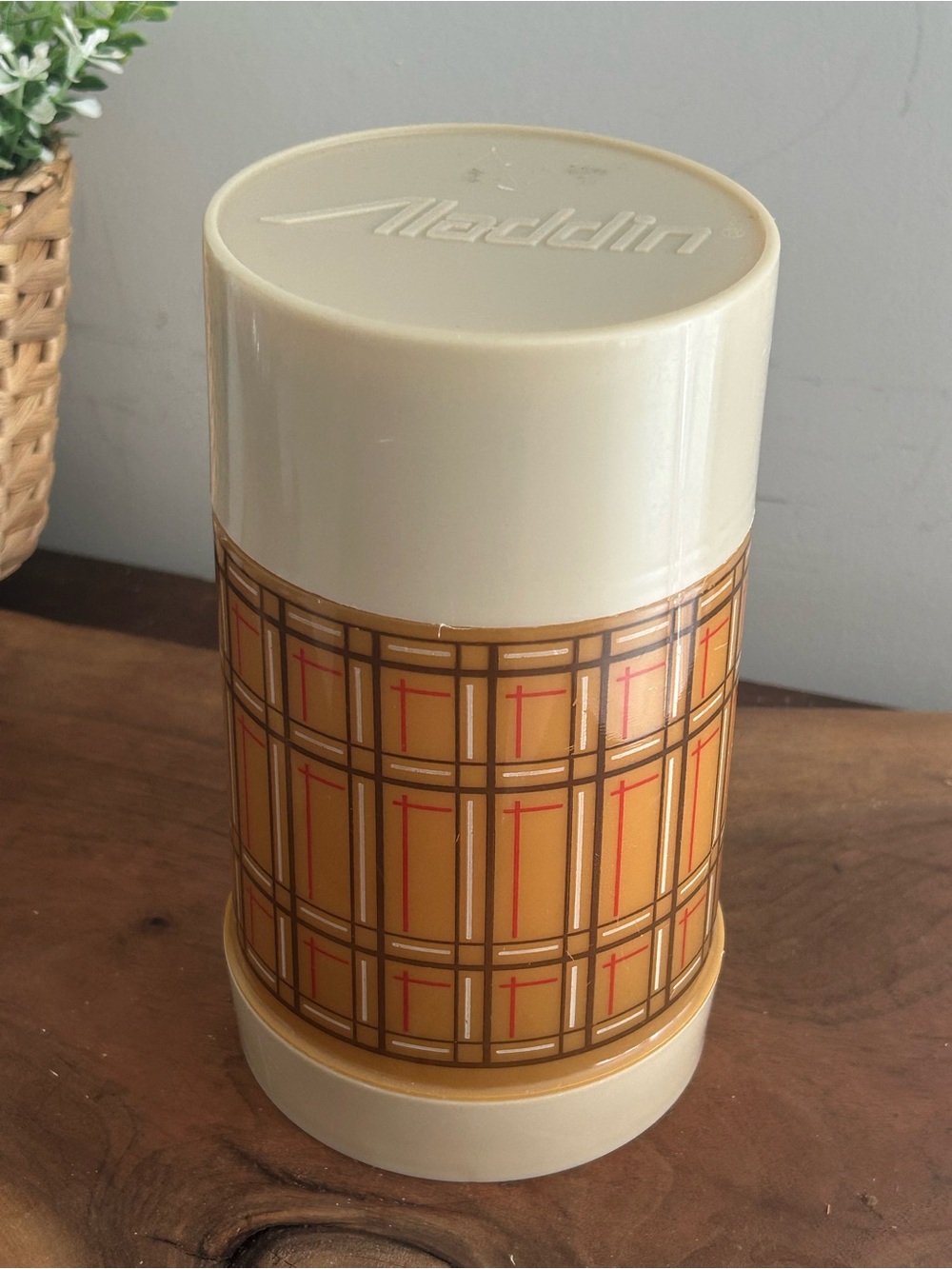 Aladdin Vintage Plaid Thermos - Cream & Mustard Yellow plaid 70s wide